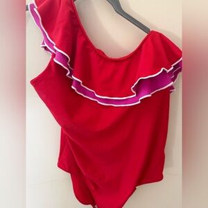 Summersalt Ruffle Sidestroke swimsuit in Lava + Hibiscus size 18
